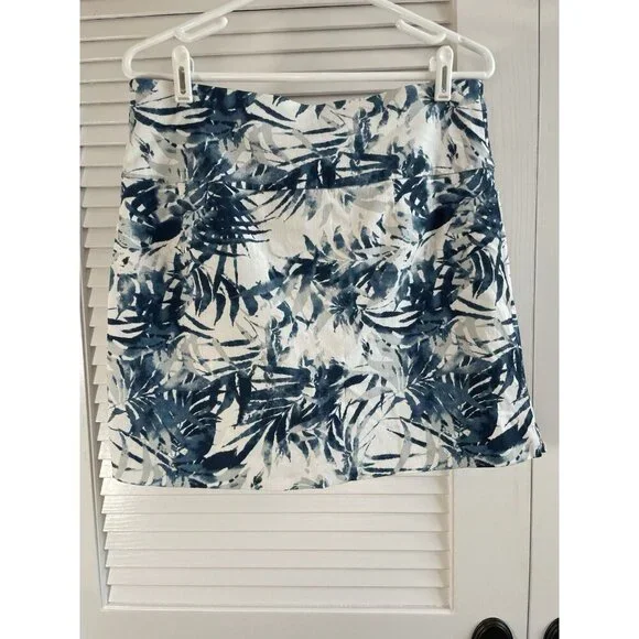 S.C. & Co Skorts Blue White with Pockets Tropical Theme Tummy Control Large - Picture 5 of 6